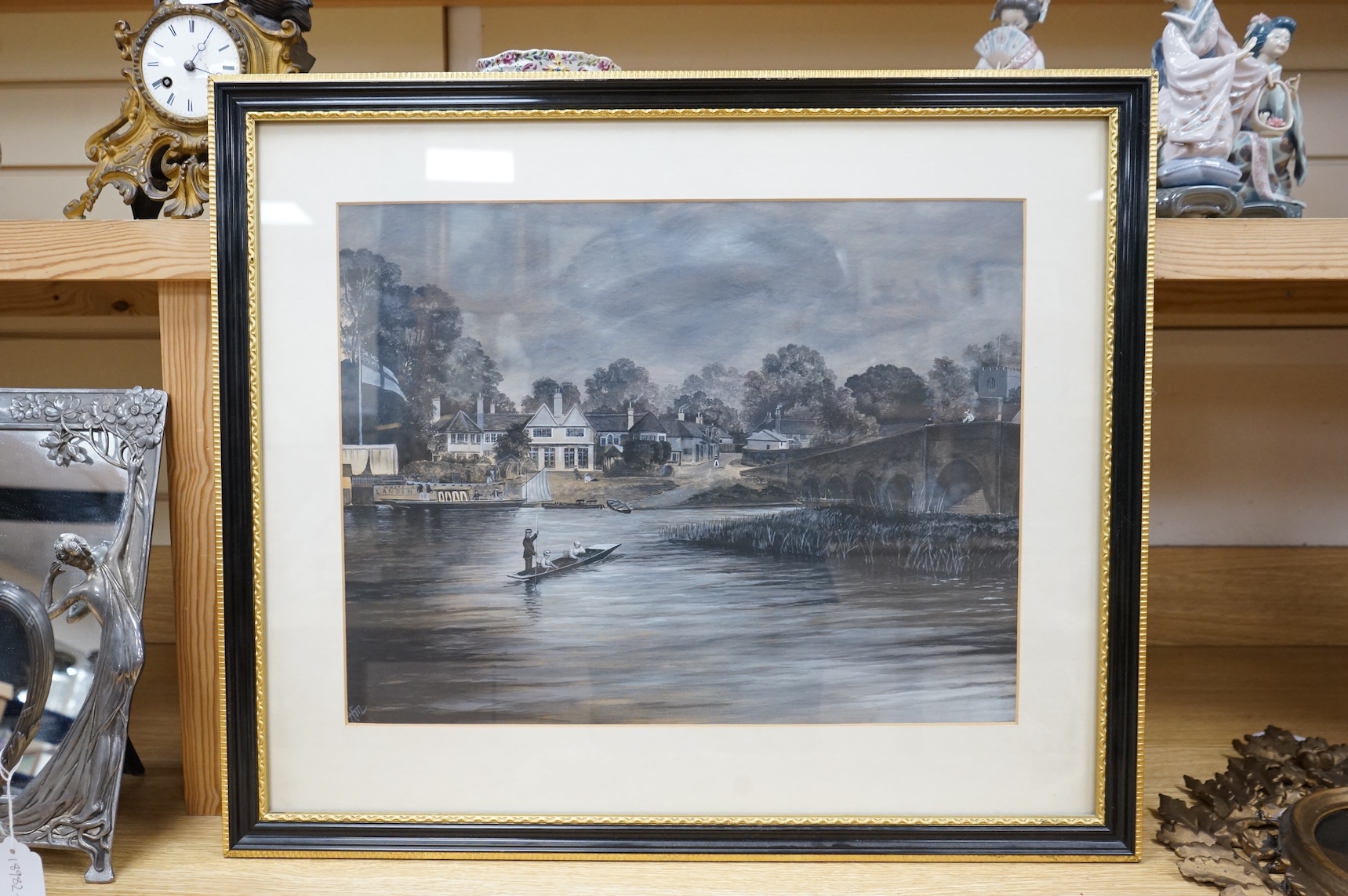Early 20th century, English School, 'Sonning on the Thames', monogrammed H M, watercolour and gouache, 39 x 49cm
